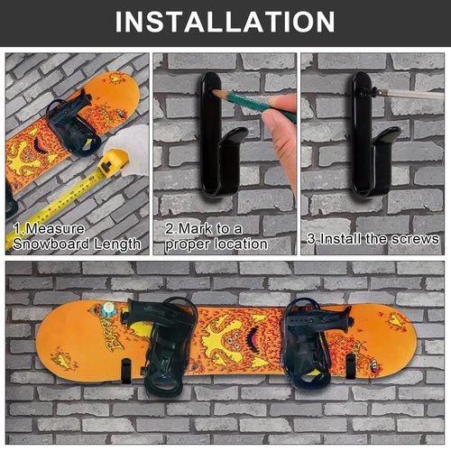 Rolitwils Snowboard Wall Mount Clips, Horizontal Skateboard Wall Mount，Snowboard Display Stand for Room, Garage