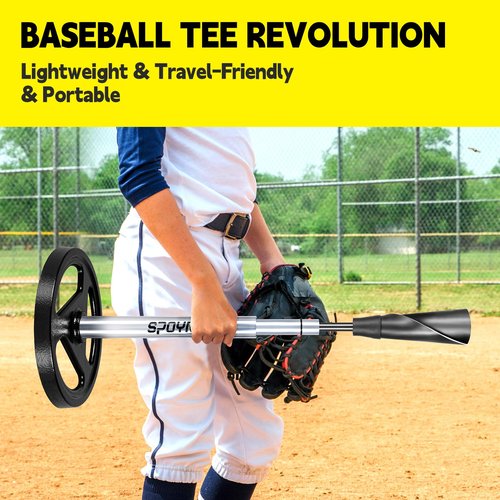 SPOYNAL Portable Batting Tee, Adjustable Tee for Baseball/Softball - 24" to 46" Height, Hand-Rolled Flexible Rubber Top & Easy Transport Base for Baseball/Softball Training, T-Ball, Youth & Adults