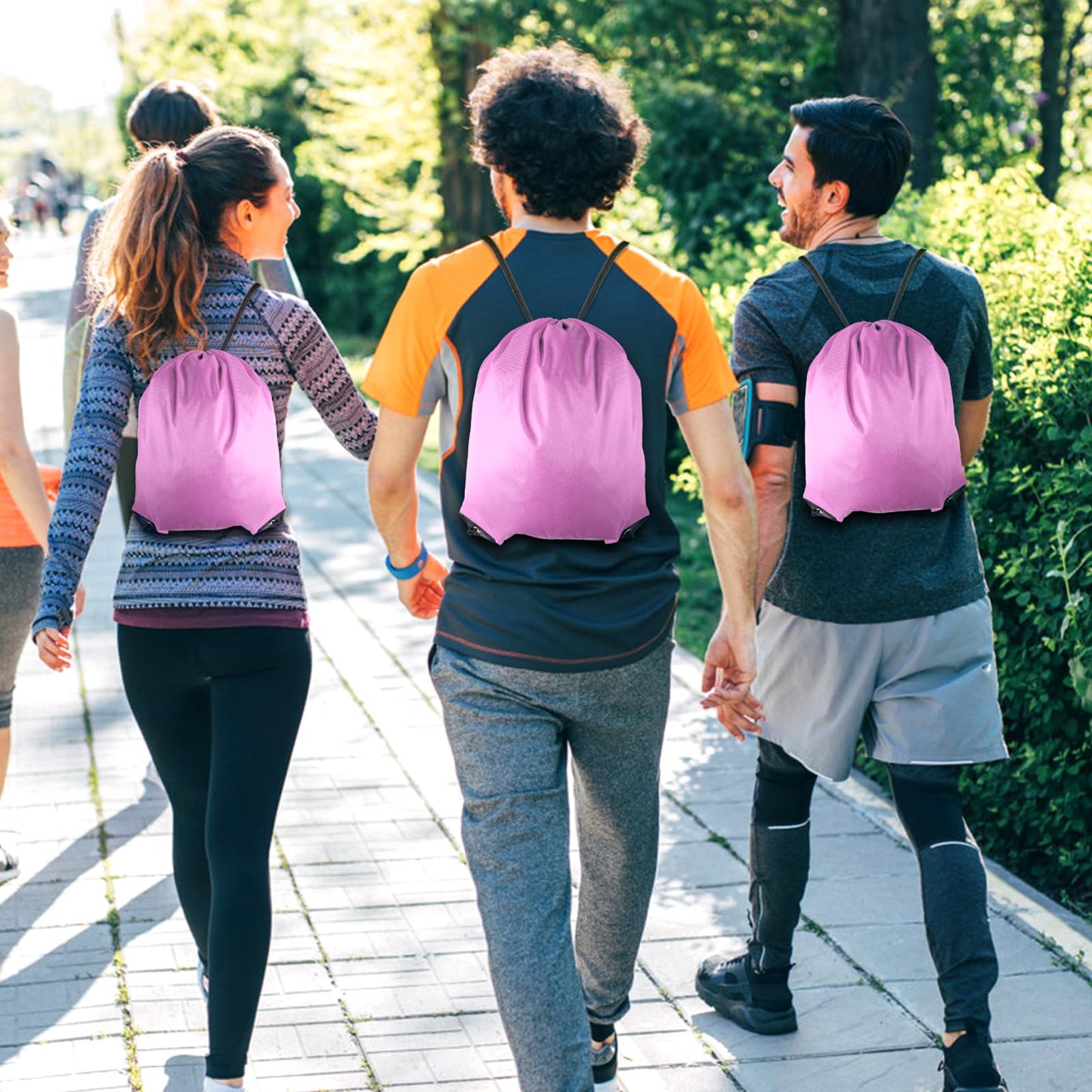 GoodtoU Drawstring Backpack Nylon Draw String Bags Pack Bulk Cinch Sack Gym Bag Drawstring Backpack for Sport, Traveling, Team (Pink, 16Pcs)