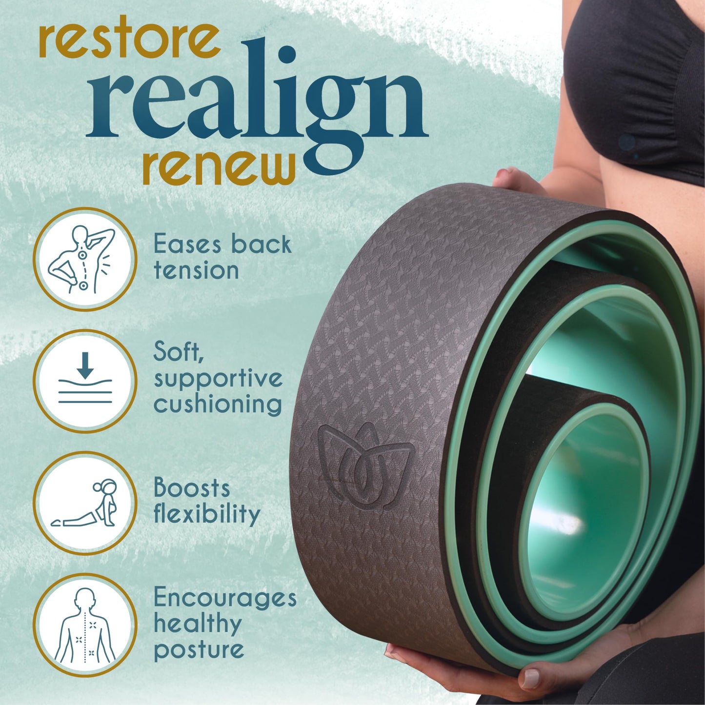 Florensi Yoga Wheel Set Pack of 3 Green Back Roller Spinal Stretch Set