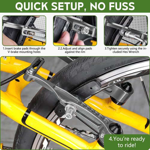 FJCTER Bike Brake Pads, 70mm Universal V Brake Pads, 4PCS Mountain Bike Brake Pads Set with Allen Wrench, Compatible with Cruiser Road BMX Hybrid Folding Bikes, Bicycle Brakes Replacement