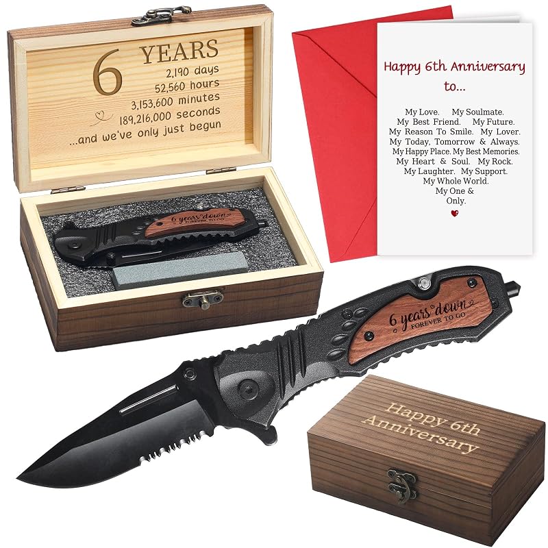 6 Years Anniversary Engraved Folding Knife for Husband - Variation of THIS Listing