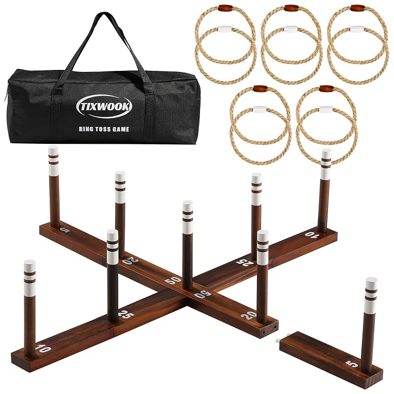 Large Ring Toss Game Set - Premium Outdoor Lawn & Beach Toss with 10 Rings, 9 Stands & Carrying Bag