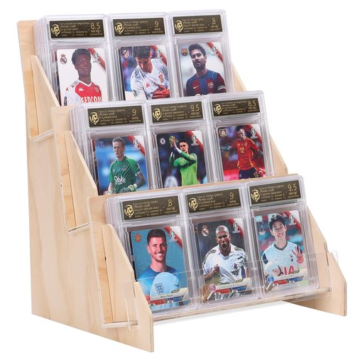 Wooden PSA Trading Card Display Case, Holds 54 Graded Cards, 3-Tier Baseball Card Display Stand with Acrylic Front, Graded Card Holder for PSA, BGS, SGC Slabs (Wooden)