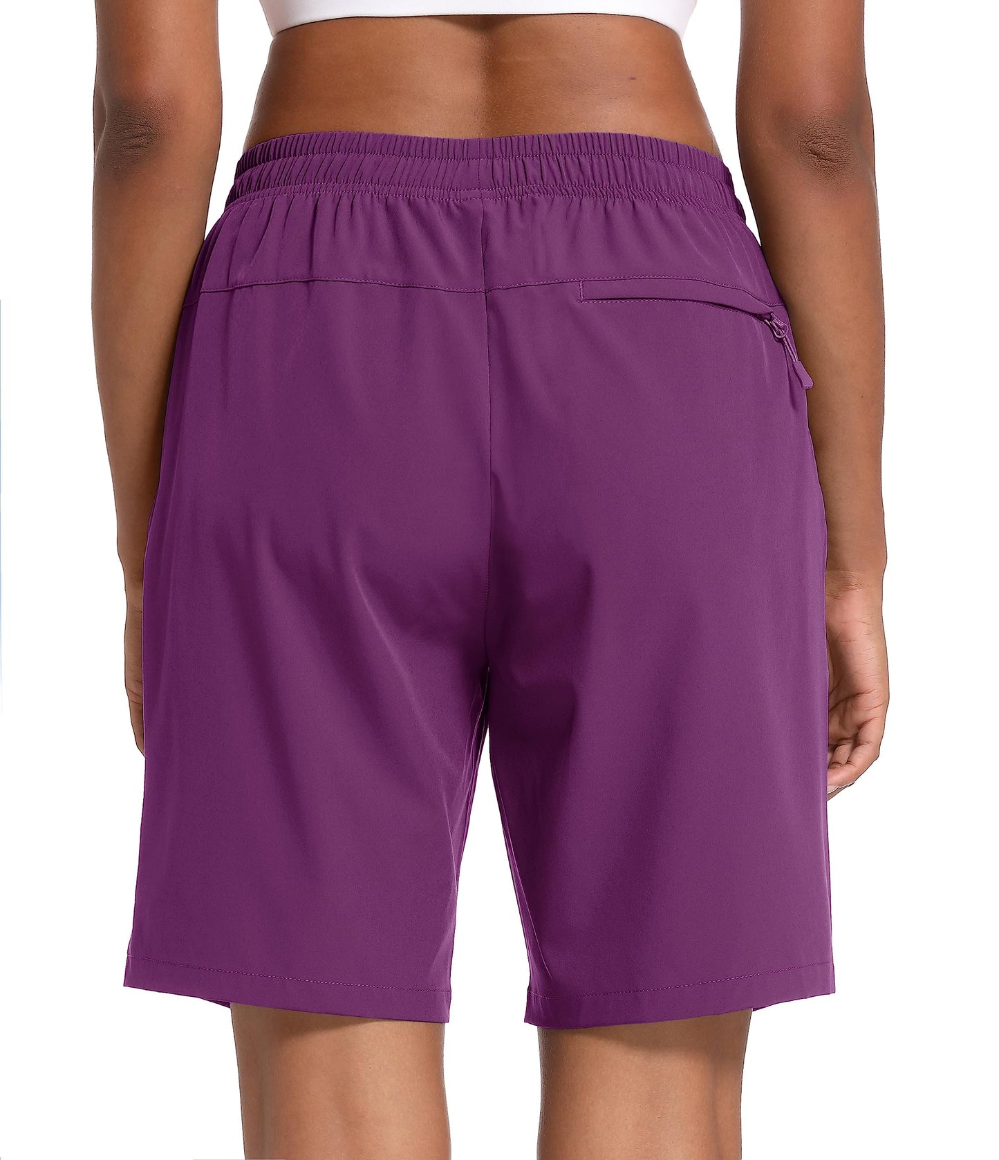 MAGCOMSEN Outdoor Shorts Women Hiking Lightweight 8 Inch with Pockets Water Resistant Quick Dry Purple Red 2XL