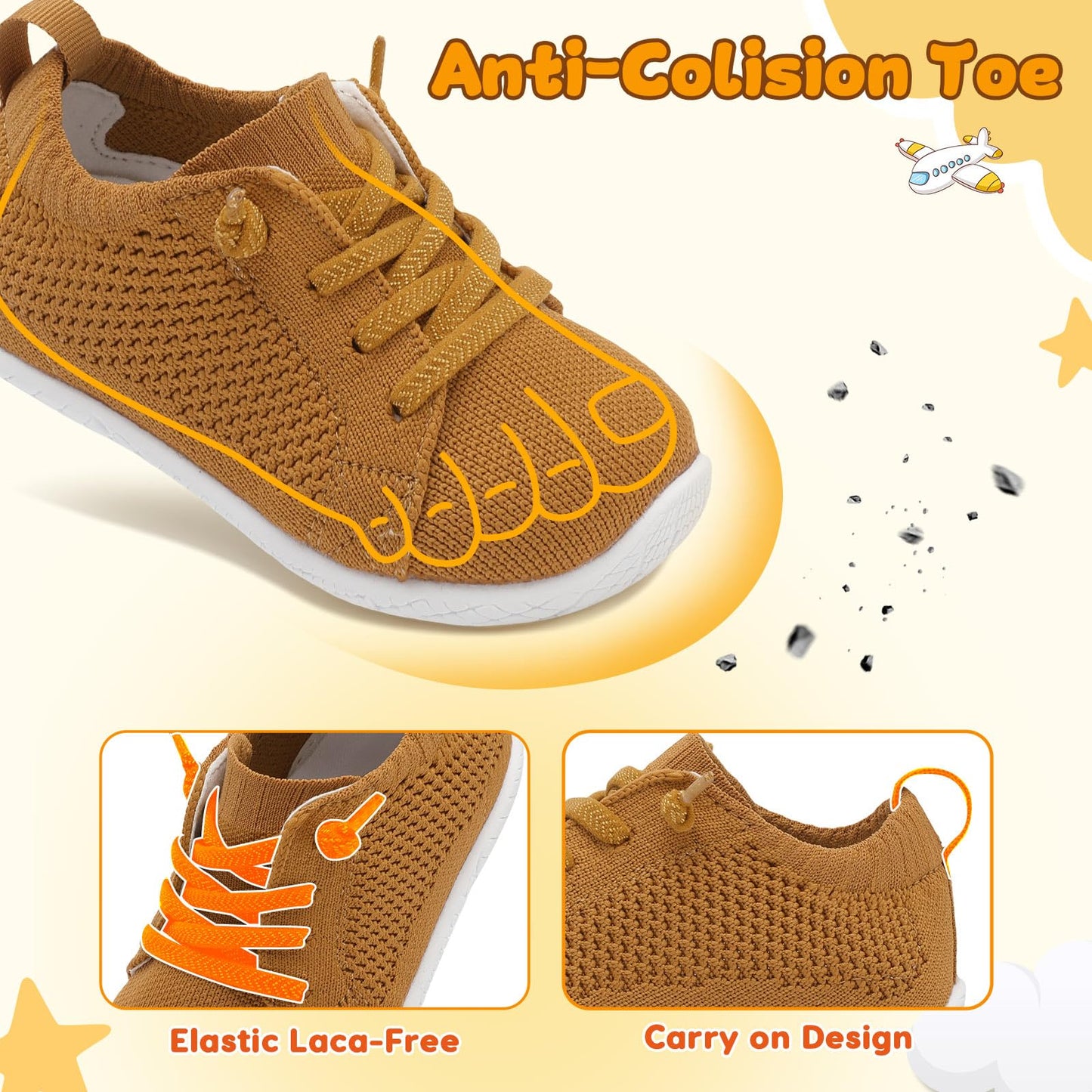 LeIsfIt Toddler Walking Shoes Boys Girls Slip-On Barefoot Shoes Kids Breathable Sneakers Non-Slip Lightweight Tennis Shoe Brown 4-5 Toddler