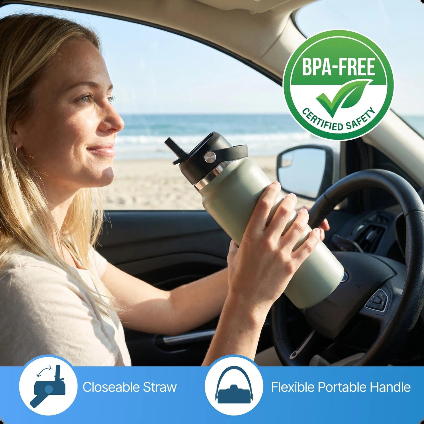 Straw Lid for Hydroflask 12 16 18 20 32 40 64oz Wide Mouth Water Bottles