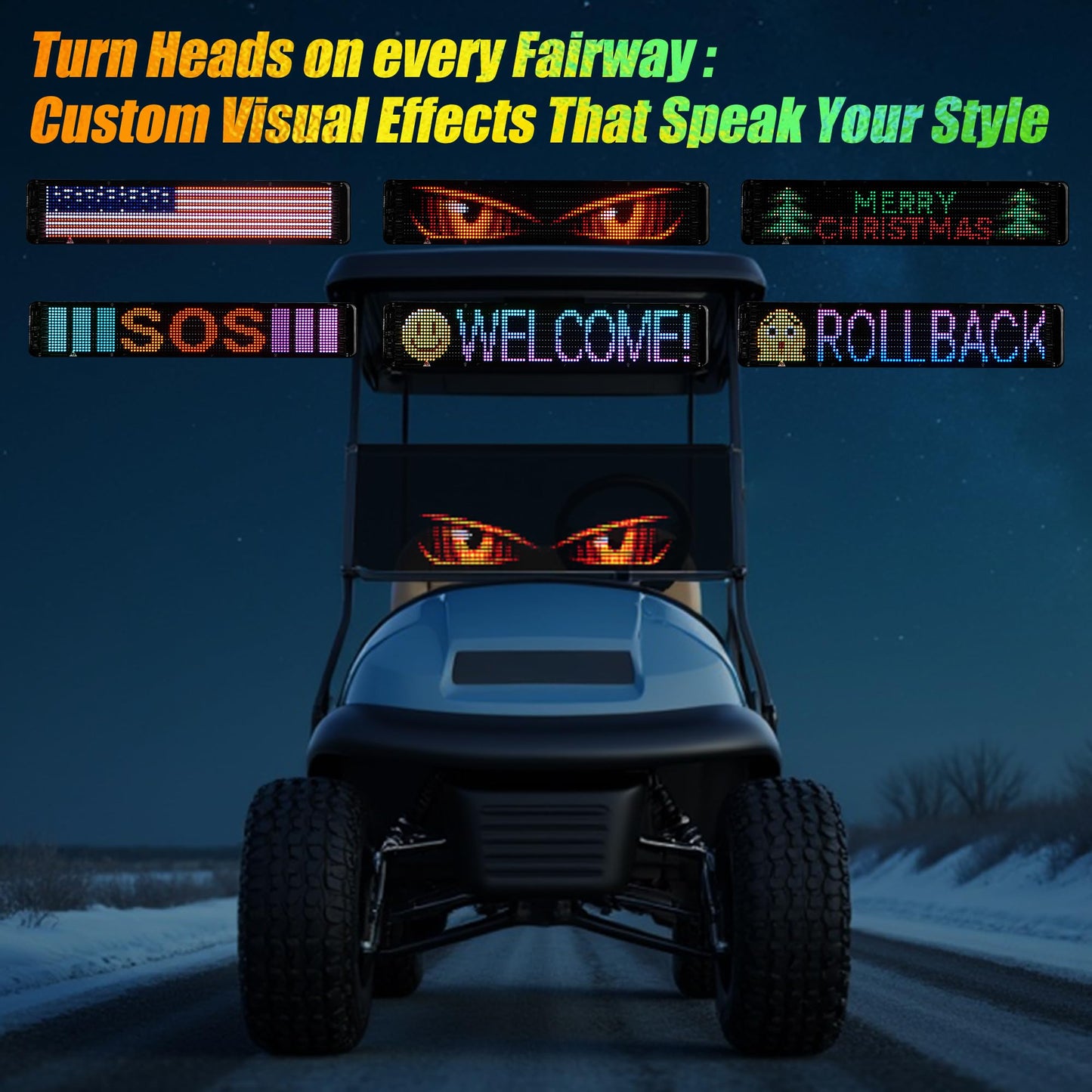 10L0L Golf Cart Devil Eyes Light Sign, Programmable Flexible Screen for Windshield, DIY Dynamic Programmable With App Control, 23.6"x4.7" Window Screens for Festivals, Daily
