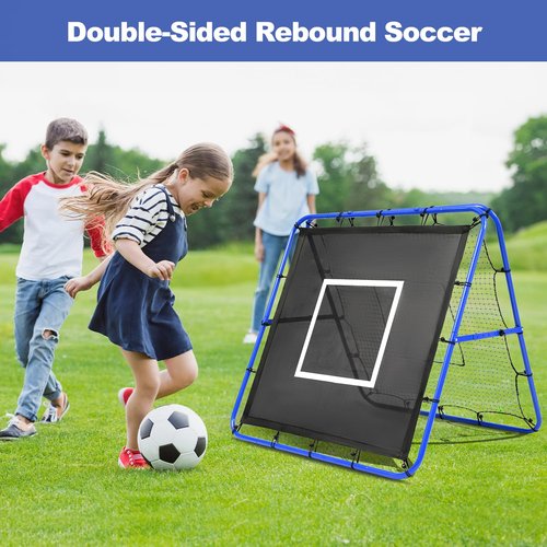 BAGAIL Soccer Rebounder Net, 4 x 4 Ft Pitch Back Baseball Softball Rebounder, Angle Adjustable Rebound Net for Control, Passing Practice, Easy Setup Bounce Back Net Gifts for Training - Blue