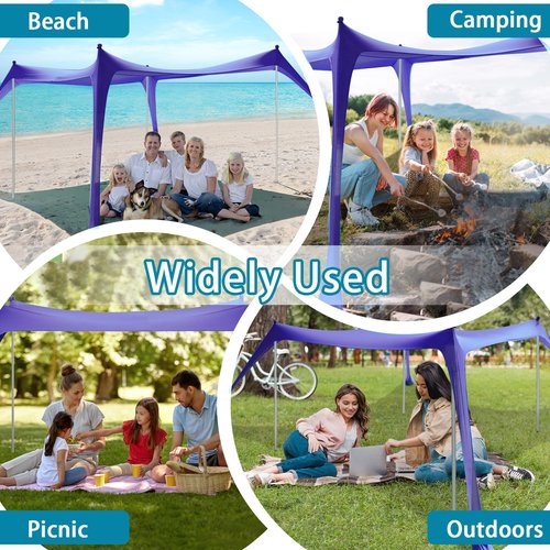 Beach Tent Sun Shelter - 10 x 10 Ft Beach Canopy UPF50+ UV Protection with Sandbags, Poles, Grond Pegs and Anti-Wind Ropes for Camping, Fishing, Backyard and Picnics