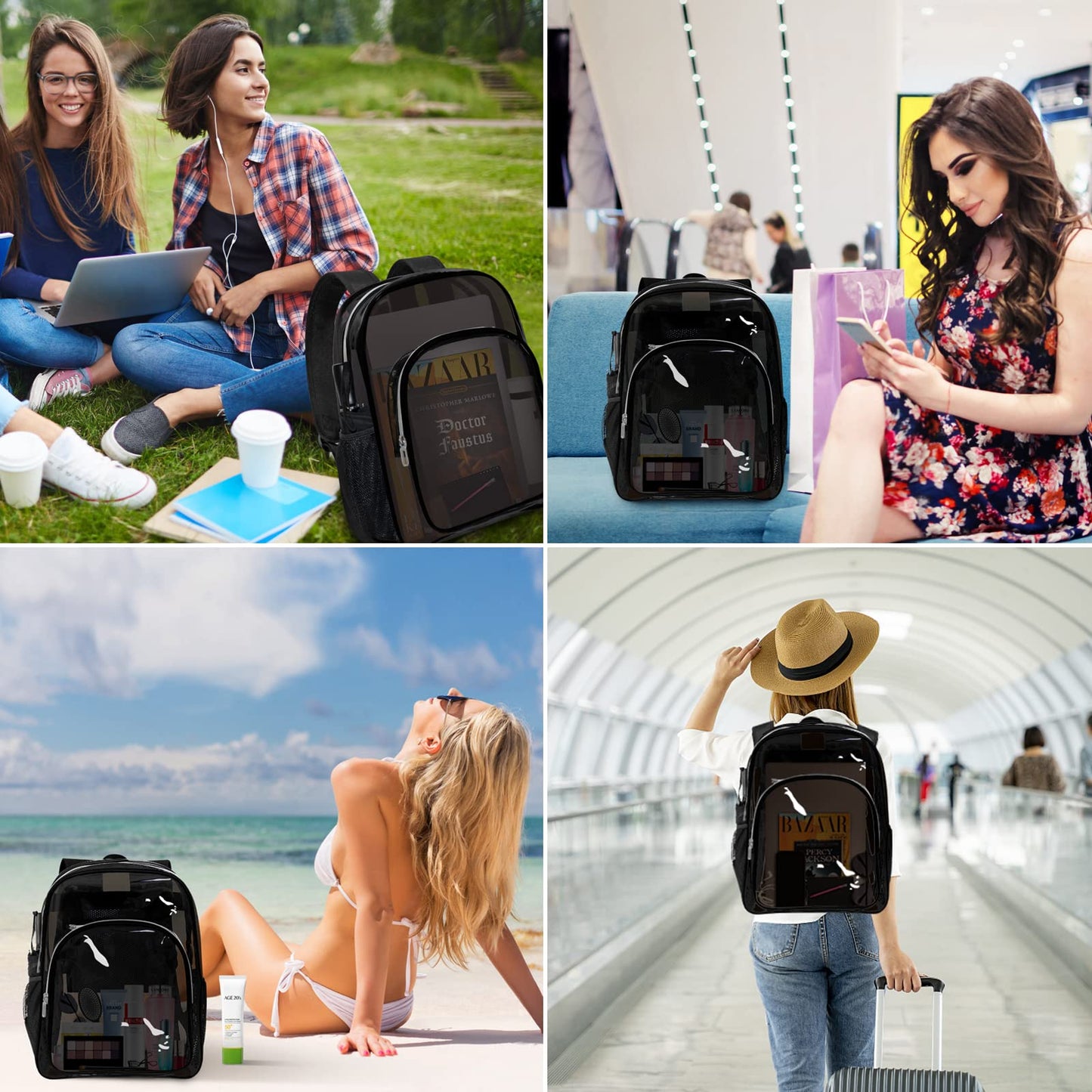 HEEYA Clear Backpack Heavy Duty Transparent Backpack for Security, Sports, Work, Travel, Stadium