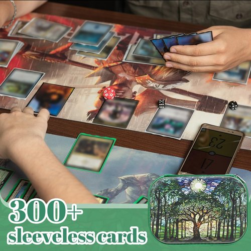 Wonderjune Hard Travel Playing Card Game Case, 300+ Trading Cards Case, Portable Travel Storage Box Compatible with Magic Mtg Classic Board Game(Green Tree)