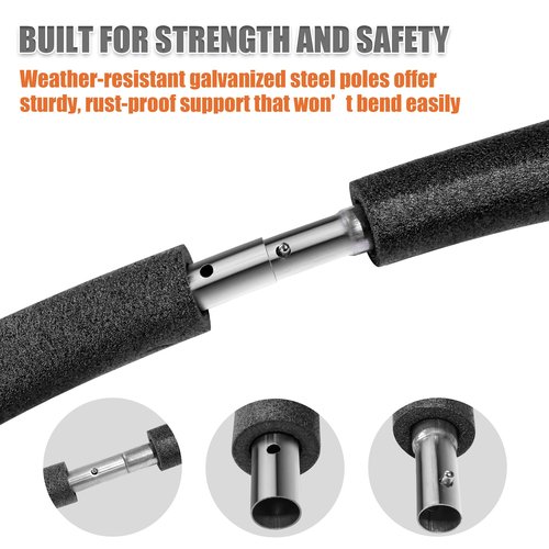 Suninlife 1PCS Trampoline Curved Pole, Universal Trampoline Pole Replacement Enclosure Pole to Fit 8-16FT Curved Pole Trampoline Frame, Includes Foam Sleeve and Hardware for 2 Installation Options