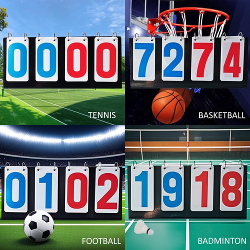 SUNIVOLSY Scoreboard, 4 Digits Portable Score Keeper Counter Flipper for Football Basketball Tennis