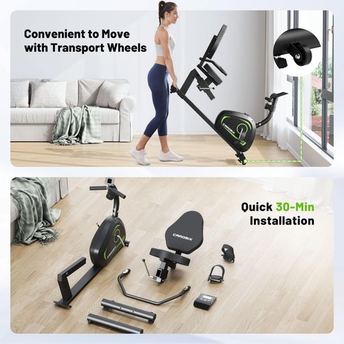 Caromix Recumbent Exercise Bike for Adults Seniors, Stationary Bike for Home with Comfortable Seat and Heart Rate Handle, Magnetic Resistance Indoor Cycling Bike with 300LBS for Cardio Workout (Black)