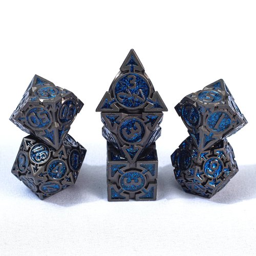 Premium Heavy Metal DND Dice Set (Wizard) with A Metal Box, Black Nickel Finish, Sharp Edge Resin Coated Zinc Alloy D&D Accessories, D4-D20, for Dungeons & Dragons Master, RPG Player, Starter Gift