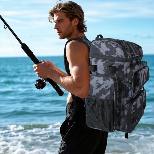YOLIBON Fishing Tackle Backpack With Rod Holders, 45L Large Tackle Bag & Fishing Tackle Backpack for Fishing, Camping, Hiking,Camouflage