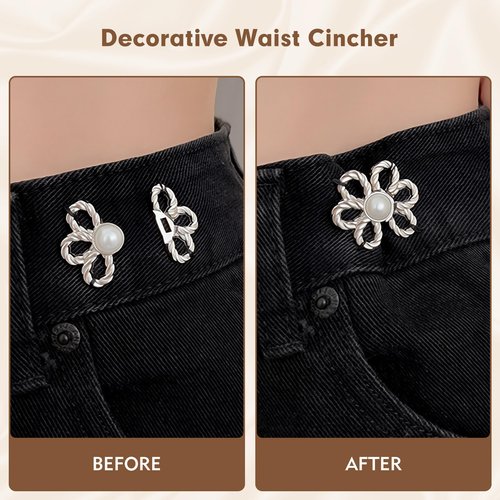 Femeng 8 Sets Pant Waist Tightener, Flower Adjustable Waist Tightener for Pants Women with Sewing Kit, Detachable Decorative Pants Clips for Waist, Jean Buttons Pins for Loose Jeans, Pants, Skirts