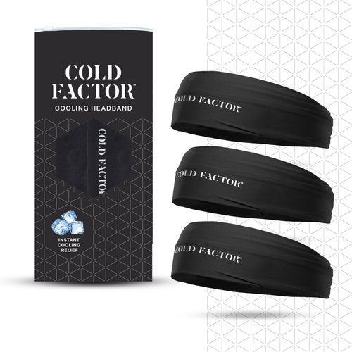 COLD FACTOR Instant Cooling Headband 3 Pack (Black) | Advanced Chemical-Free Evaporative Technology | 2+ Hours of Cooling | Ideal for Sports, Yoga, Outdoor Activities Like Hiking & Golf