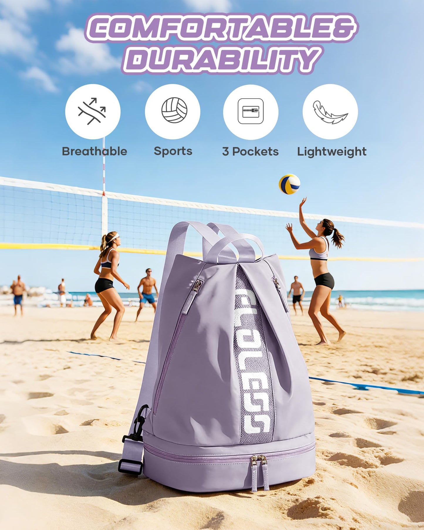 VENATIN Gym Backpack for Women with Shoe Compartment, Sport Backpack Casual Daypack for Girls, Small Cheer Bag Outdoor Leisure, Purple