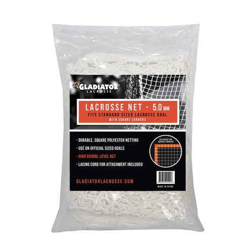 Gladiator Lacrosse 5mm Replacement Lacrosse Goal Net 6'x6'x7' - Heavy Duty Backyard Practice Net (High School Grade) Square Corners, White