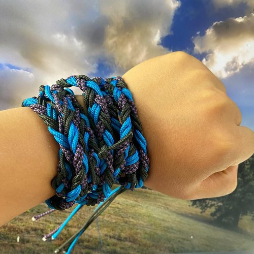 Parallel Halo Balearic Paracord Shepherd Sling (Old-Fashioned Slingshot) Handmade 6 Strands Braided Throwing Sling Tennis Ball Thrower (Black&Purple)
