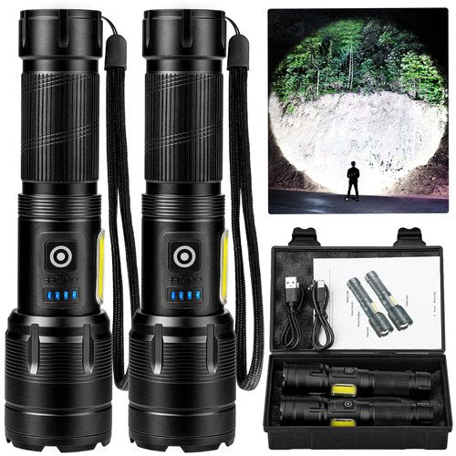 Rechargeable LED Flashlights High Lumen,990,000 Lumens Super Bright Flashlight,Powerful Flash Light 7 Modes with COB Work Light Waterproof for Home Outdoor Camping Hiking