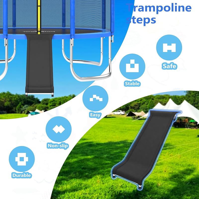 Trampoline Slide with Cushioning for 10-16 ft Trampolines - Universal Safety Accessory (Silver)