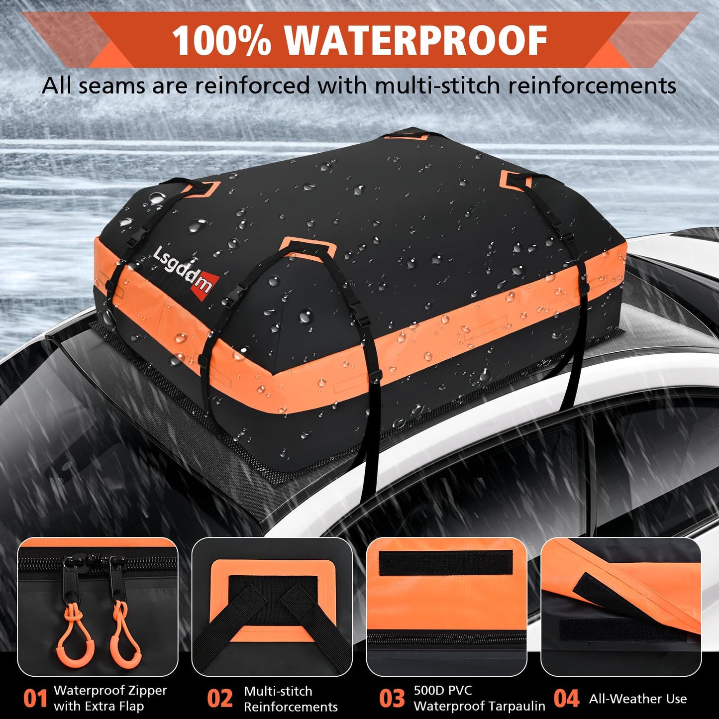 CYDDUP Roof Bag, Waterproof Soft Car Top Carrier Without Rack, 15 Cubic Feet Cargo Carrier for Top of All Vehicles with/Without Rack, Includes Anti-Slip Mat, 4 Door Hooks, Luggage Lock, Storage Bag
