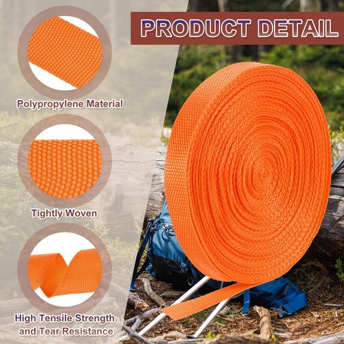 uxcell Nylon Webbing Strap, 22 Yards x 5/8" Polypropylene Flat Webbing Band for Bags, Pool Solar Cover, Repairing DIY Crafting (Orange)