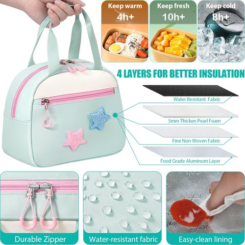 Fimibuke Kids Backpack for Girls, 4 PCS Waterproof Teen Girls Backpack with Lunch Box, Pencil Case & Headphone Bag Set, Cute Bookbag School Bag for Elementary Middle High School Student Back to School