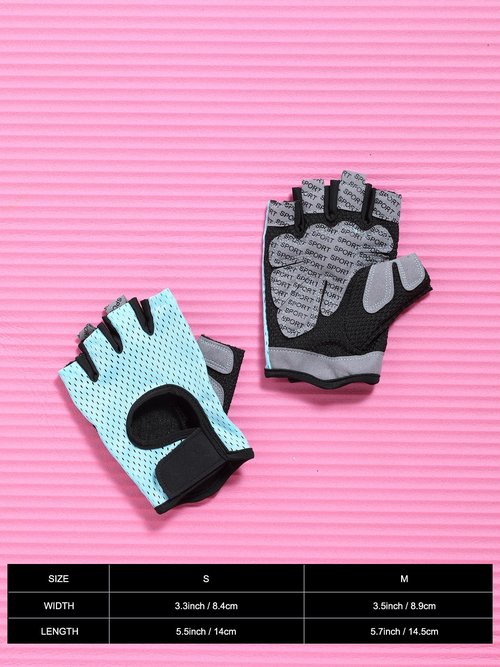 Weightlifting Gloves Half Finger & Back of Hand Cutout, Denser Sponge, Non-Slip Palm, and Sweat-Wiping Towel Panel, Light Blue Size M