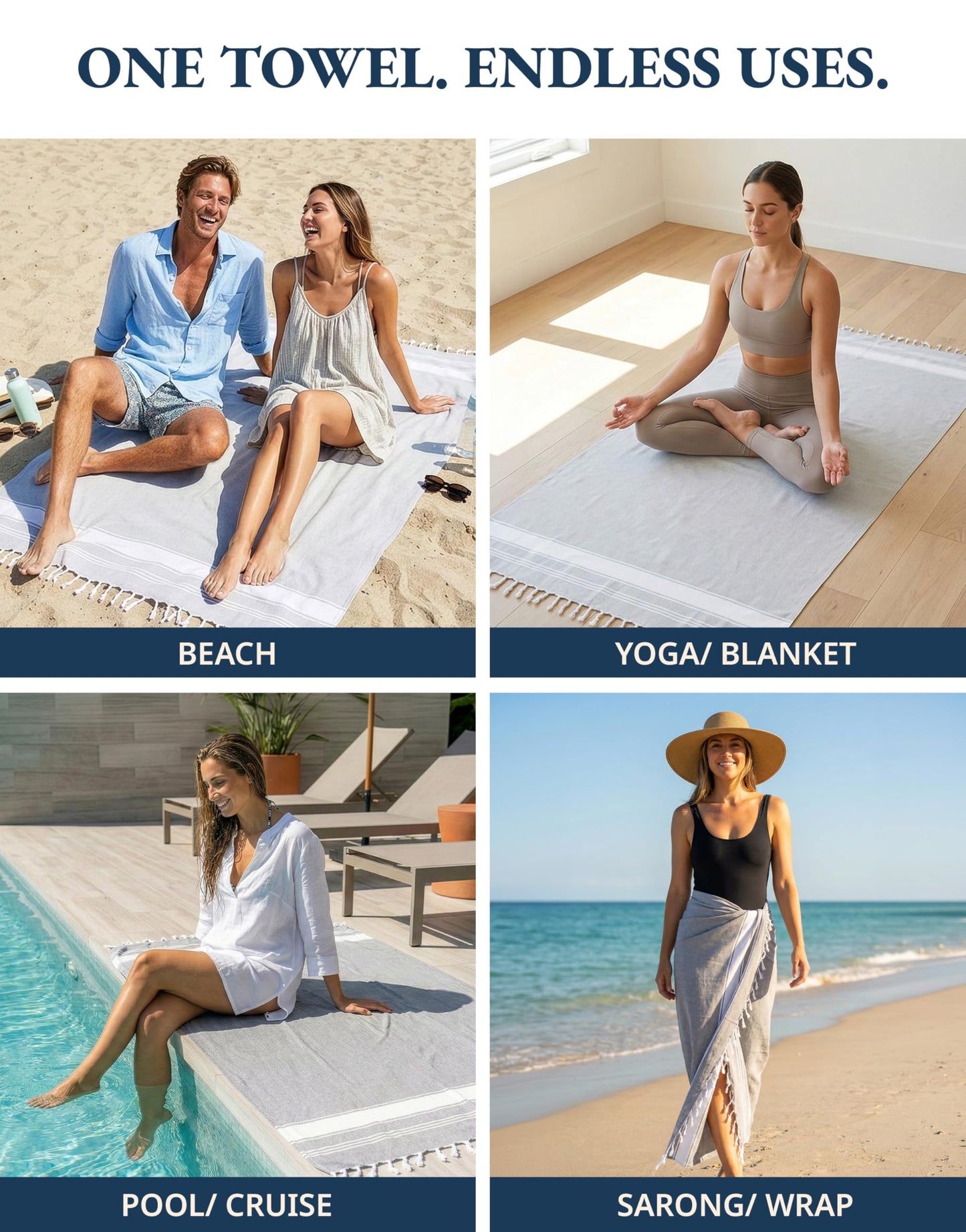 LANE LINEN Large Pool Towels, XL Beach Towel, Pre-Washed, No Shrink, Quick Dry Oversized Beach Towels, Stylish Beach Towel for Women, Sand Free Towel, 39"x71" - Grey