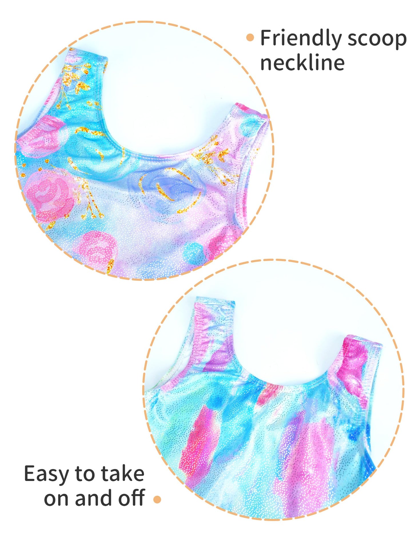 Nokecina Girls Leotards for Gymnastics with Shorts Size 7-8 Years Old Blue Rose Flowers Biketards Unitards Two Pack