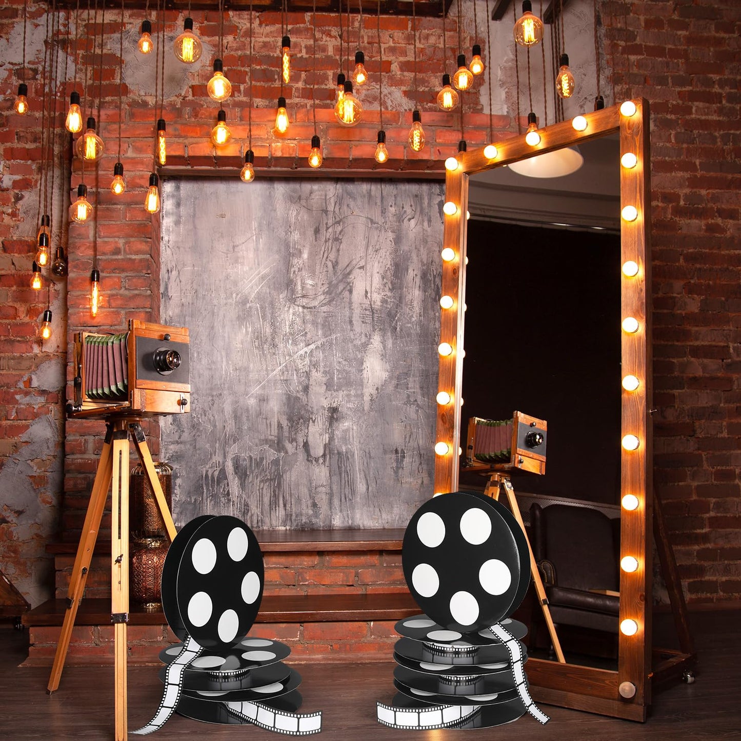 Honoson 4 Pcs Movie Reel Filmstrip Centerpiece Cinema Props Theme Party Decorations Reel Decor for Movie Night Party Decor