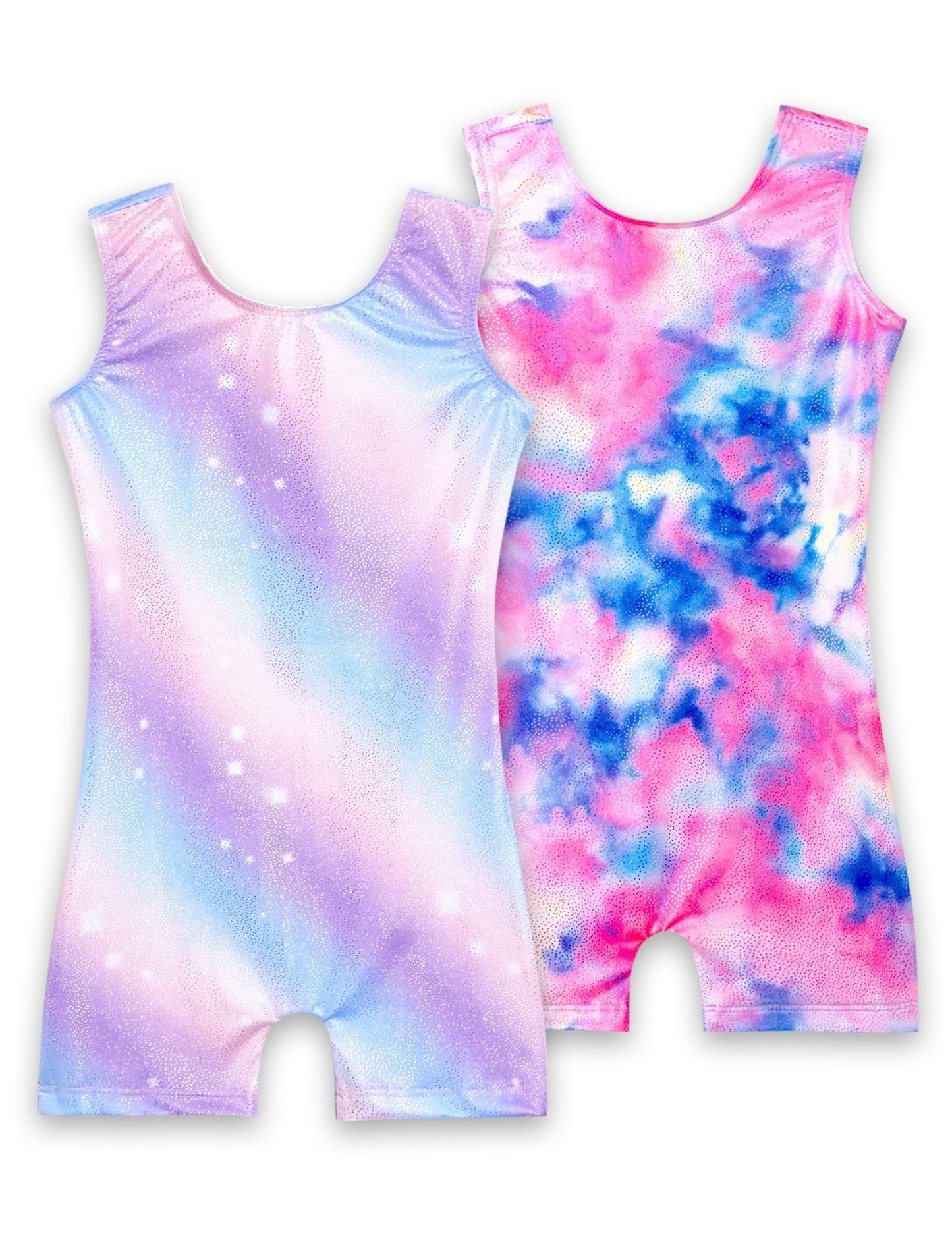 Nokecina Girls Gymnastics Leotards Size 7-8 Years Old Shiny Colorful Stars 2 Packs Athletic Bodysuits