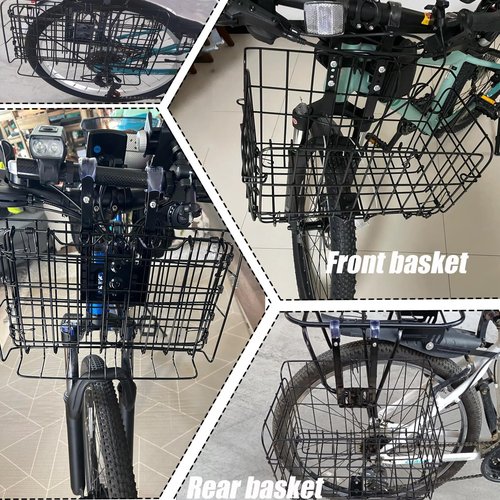 Folding Bike Front Basket, Bicycle Wire Basket with Handles, Easy Installation on Front Handlebar Accessories for Frame Cargo Rack.