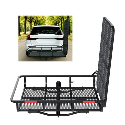 ECOTRIC Hitch Mount Wheelchair Carrier with Mobility Ramp for Wheelchair Scooter Lawn Mower Snow Blower Hauler 500lb Capacity Basket-Style