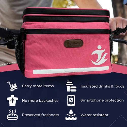 MeiMeSu Bike Handlebar Bag Waterproof Bike Basket Front with Touch Screen Phone Holder,Bicycle Frame Bag Bicycle Basket Insulated Beach Cooler Lunch Bags Mesh Pocket, E-bike Pouch for Cycling Outdoor