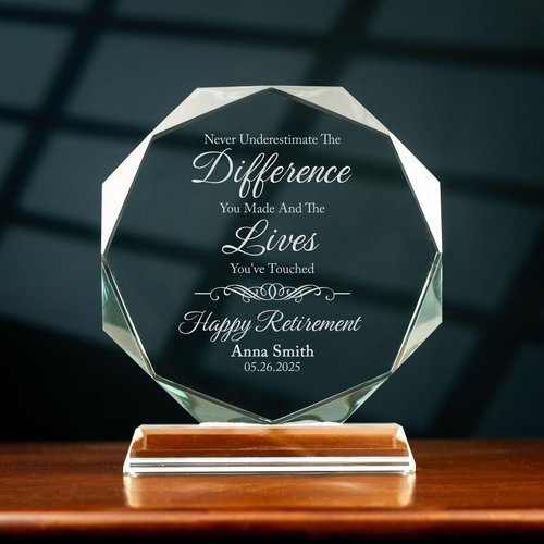 Lucy Engraving Personalized Retirement Crystal Awards, Custom Glass Trophy, Leaving Gifts for Employee, 6" Engraved Appreciation Plaques