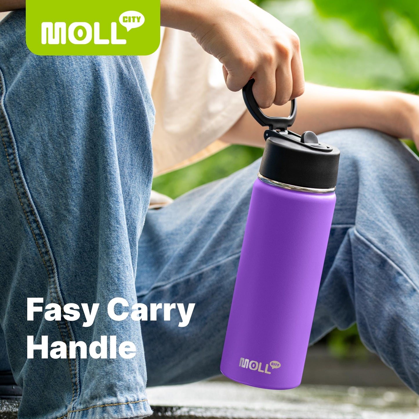 Mollcity 12 oz Water Bottle for Kids-Small Insulated Water Bottle with Straw-Stainless Steel Double Wall Vacuum Sports Water Bottles for School (Purple)