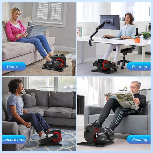 Under Desk Elliptical Machine, Elliptical Leg Exerciser with Bluetooth Speaker, 12 Adjustable Speeds, Auto & Manual Modes, Remote Control & LCD Touchscreen Ideal for Seniors (Red-Update)