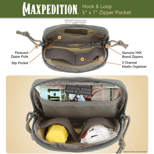 Maxpedition Hook-and-Loop 5-Inch x 7-Inch Zipper Pocket (Khaki-Foliage)
