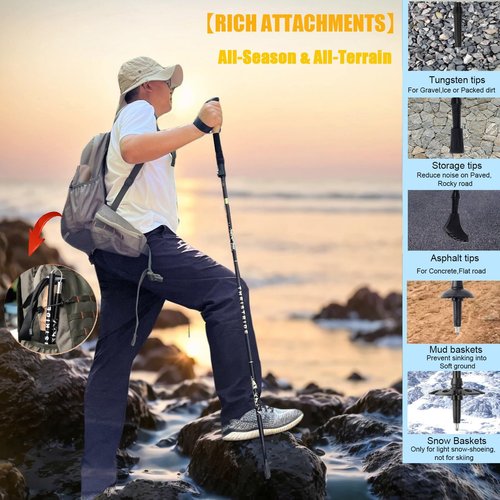 Thristride Trekking Poles Aircraft-Grade Aluminum Alloy-Strong Lightweight Collapsible Walking Sticks for Hiking Poles for Seniors,Men & Women in The 4 Season,All-Terrain,2pc Per Set