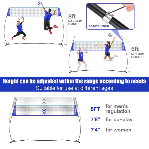 PLYOGO Volleyball Net, 14FT Freestanding Volleyball Net for Backyard, Adjustable Height and Instant Setup, Professional Portable Training Practice Set for Indoor and Outdoor, Volleyball and Carry Bag