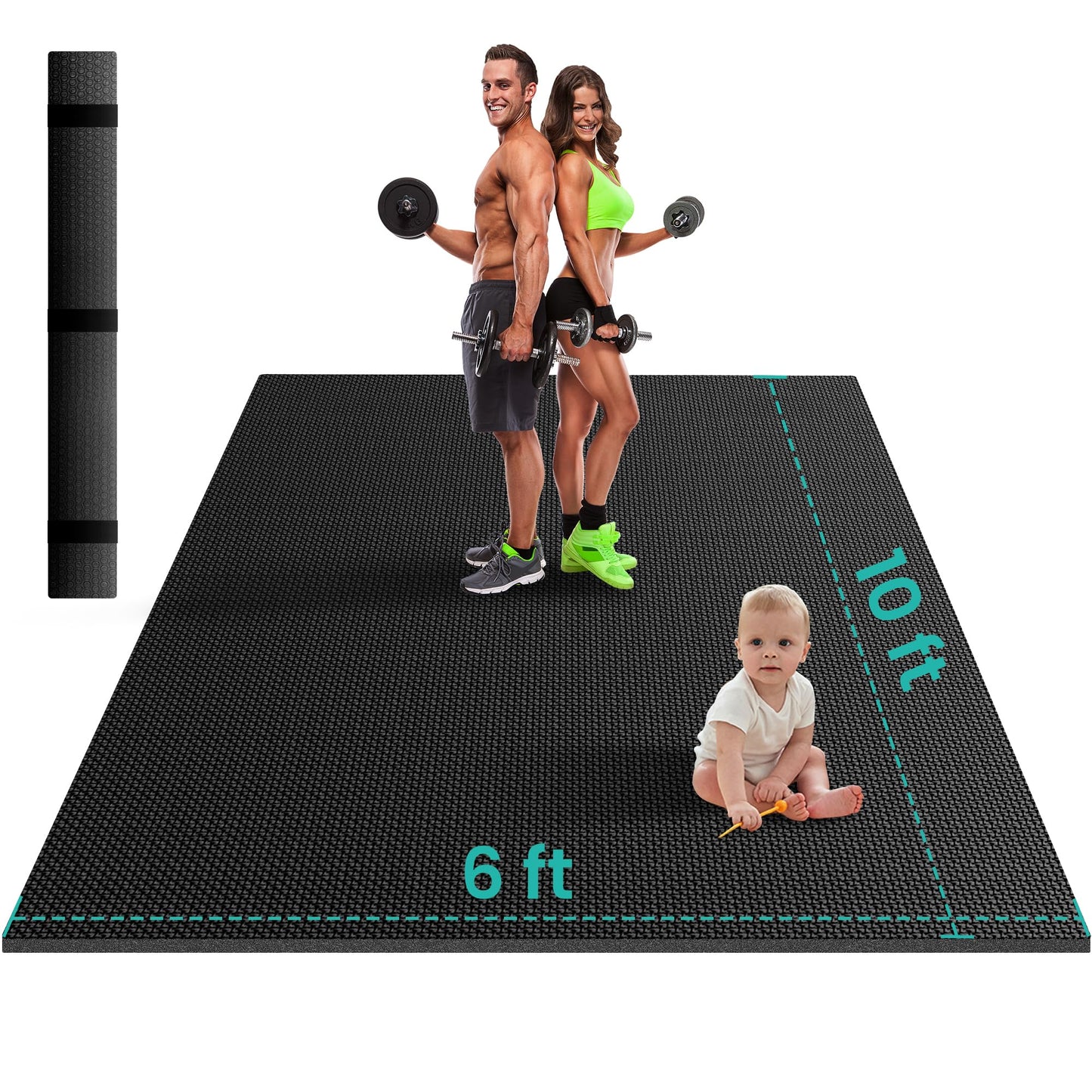 Stepwaver Extra Large Exercise Mat, 10'x6'x8mm (1/3 inch), Non-Slip, Ultra Durable, Thick Large Workout Mat for Home Workouts, Yoga Mats for Fitness, High-Density Exercise Mat, Shoes-Friendly
