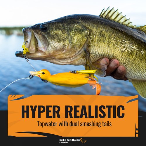 Savage Gear 3D Duck Fishing Bait, 4 1/4 oz, Yellow Duckling, Realistic Contours, Colors & Movement, Durable ABS Construction, Versatile Rigging Options, Dual Smash Tails, Dual Treble Hooks