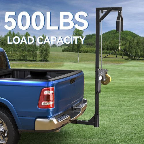 YITAMOTOR Truck Hitch Game Hoist with 2" Receiver, 500LB Game Hunting Deer Hoist, Includes Gambrel Winch for Skinning & Cleaning Game, Winch Lift Gambrel Set 360 Degree Swivel Hitch Mounted,Black