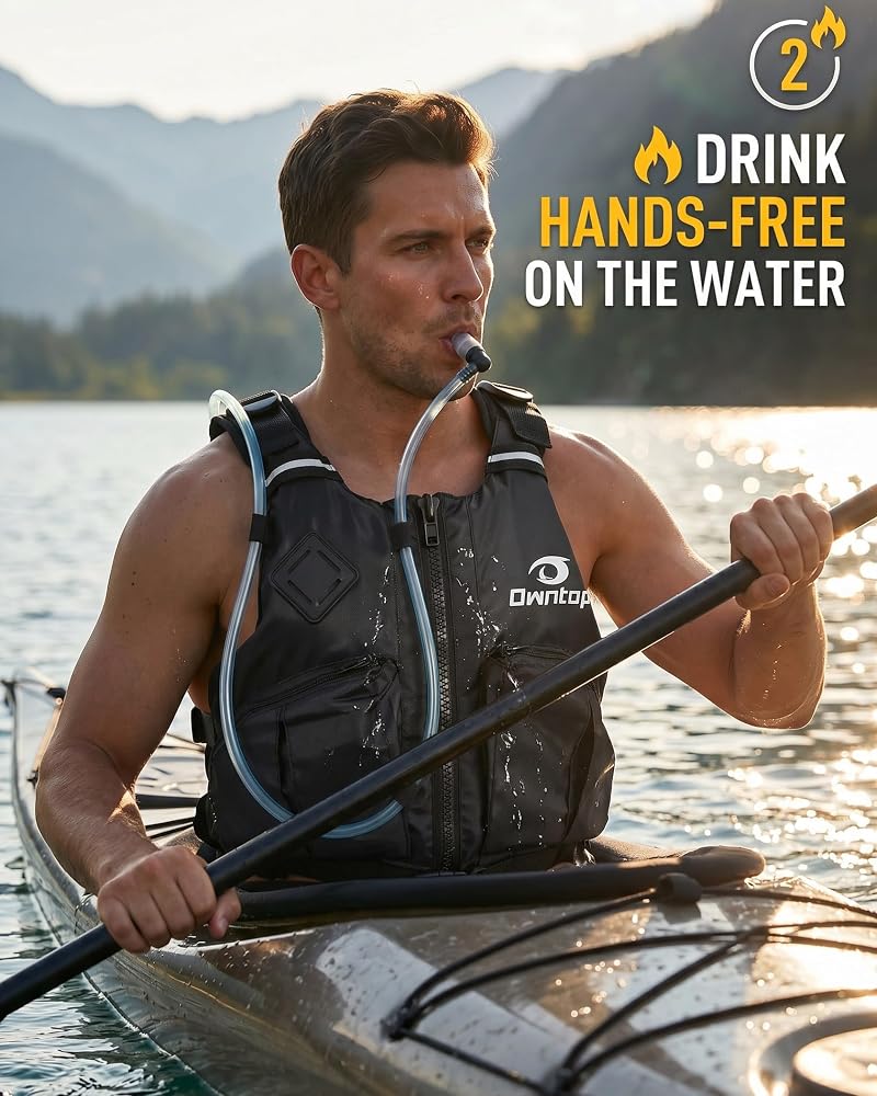 Owntop Swim Vest for Adults - Adjustable Waist, Zip & Buckle Closure, Black XS/S (75-125 lbs) for Kayaking, Fishing & Boating