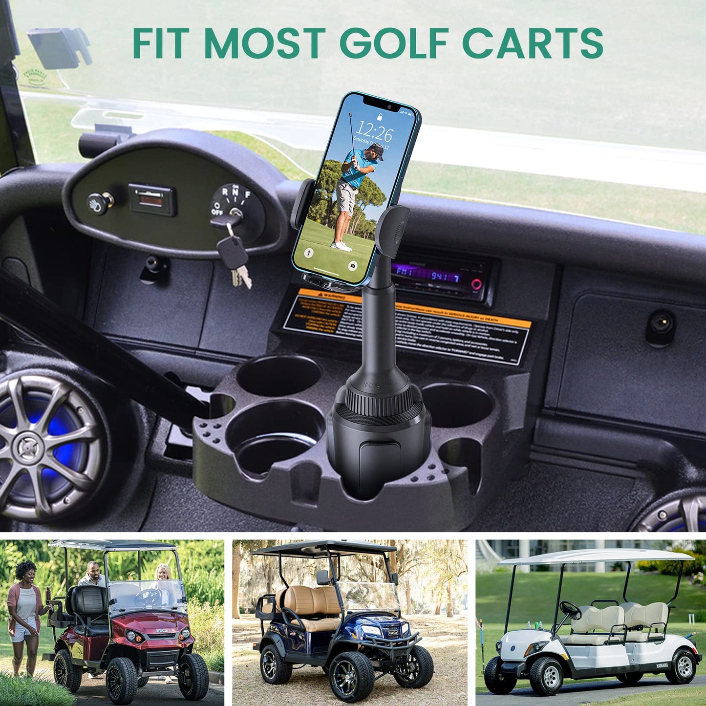 ICARMOUNT Golf Cart Phone Holder Mount, Golf Cart Accessories Universal Cup Phone Holder Mount for All 4.7-6.8" Cell Phones, Fit EZGO Club Car Yamaha, Car, Truck, Golf Gifts for Men, Women